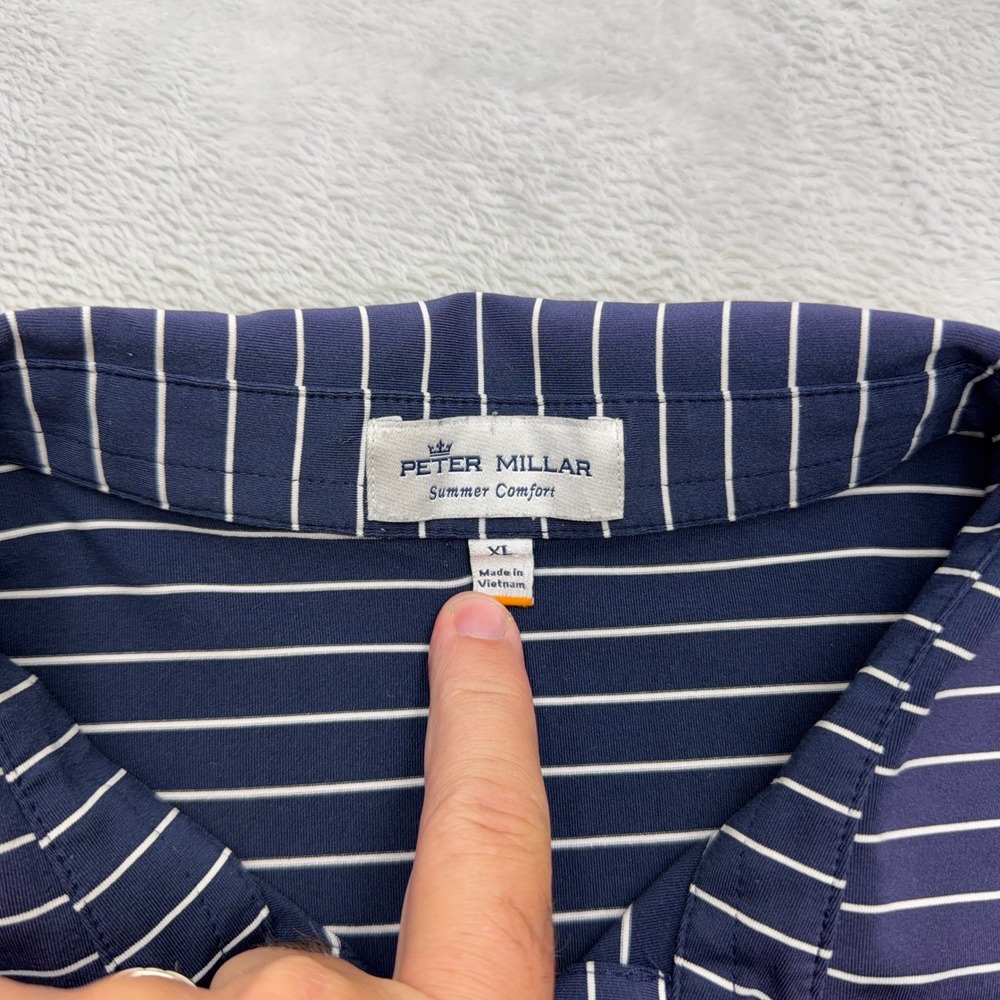 Peter Millar Polo Mens XL Navy Blue Summer Comfort Striped Short Sleeve Shirt - Picture 3 of 6